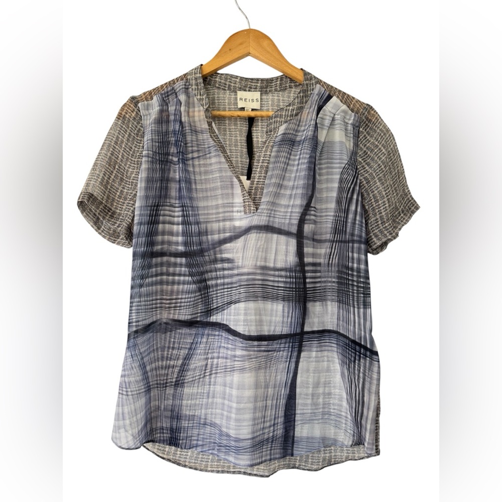 REISS silk sheer, short-sleeved blouse